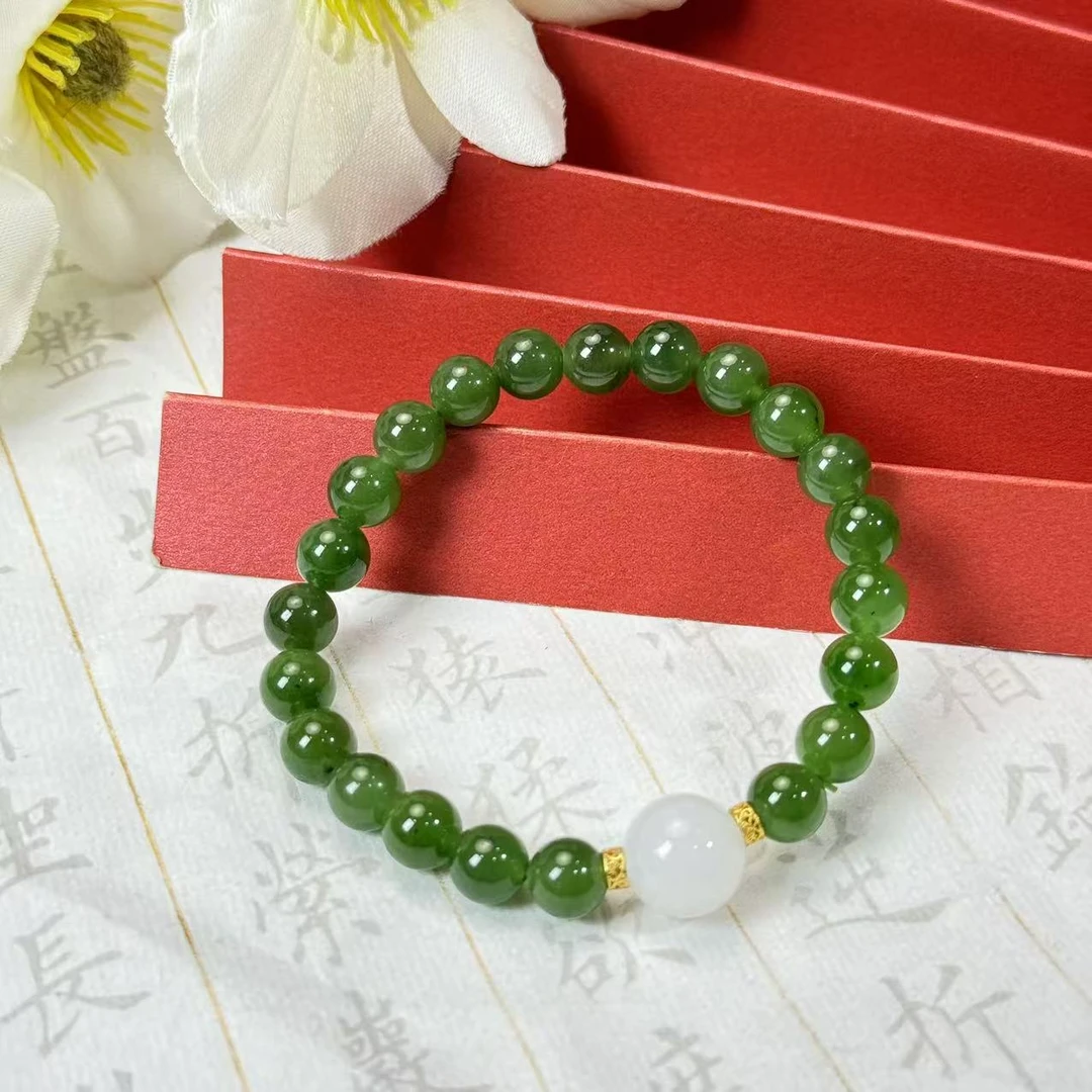 【小池专属】S925和田玉碧玉搭白玉手串 8-12mm TZ5323