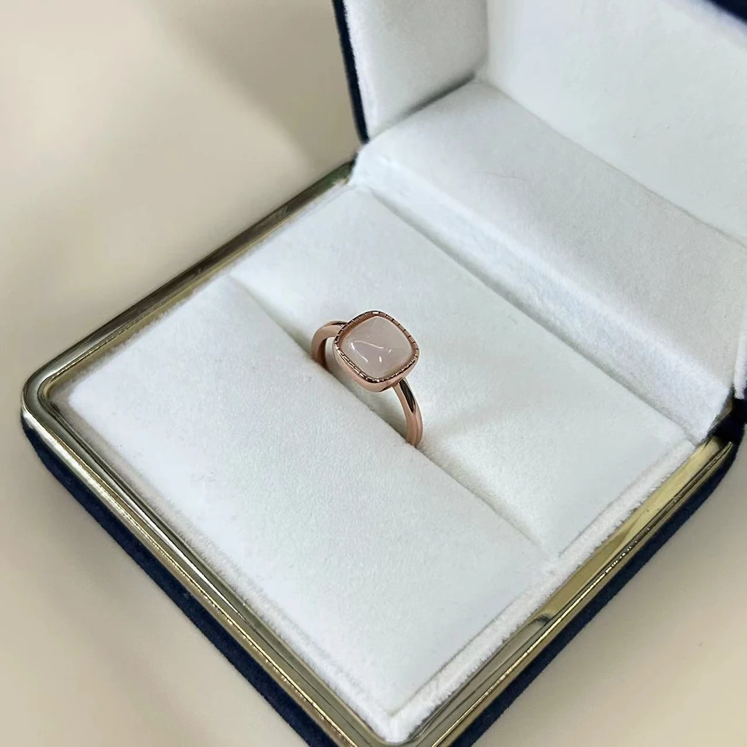 【睿泽鉴宝】S925和田玉藕粉方块戒指 7*7*4mm E3554