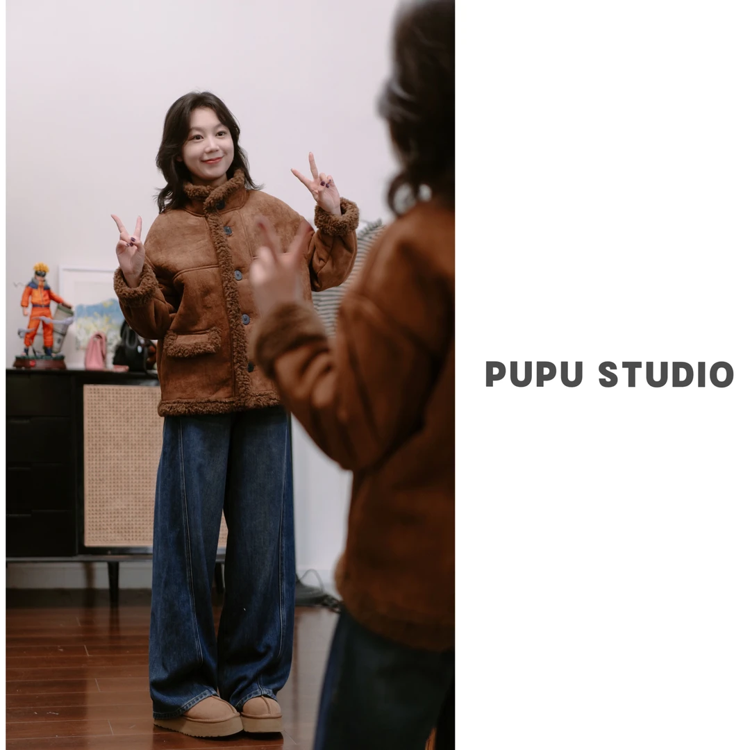 【焦糖饼干】韩版立领皮毛一体