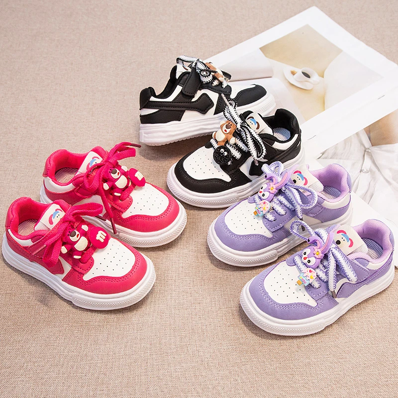 女童鞋草莓熊板鞋春秋儿童运动鞋小童软底宝宝鞋中大童轻便学生鞋