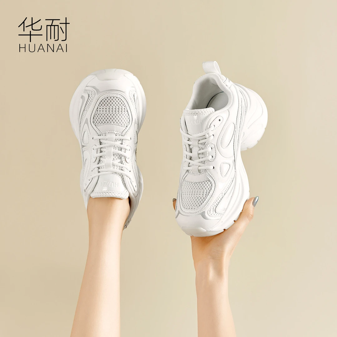 华耐正品老爹鞋女款2025爆款百搭厚底增高休闲薄款透气网面运动鞋