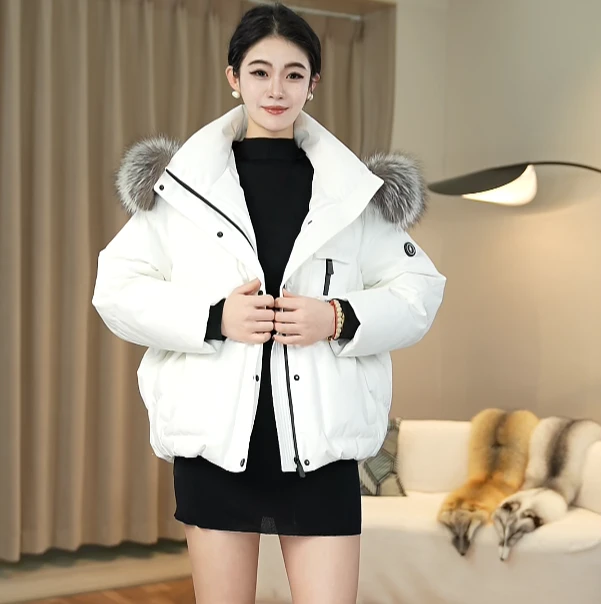 24117 2024狐狸毛皮草鹅绒羽绒服大衣女中长款户外90白鹅绒外套