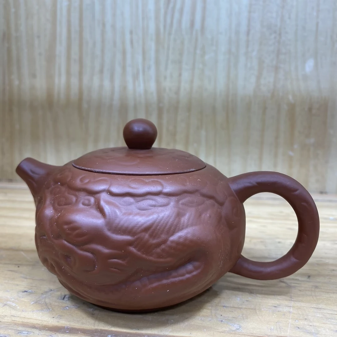 朱泥大红袍祥龙壶家用泡茶壶半手工壶功夫茶具过滤球孔茶壶