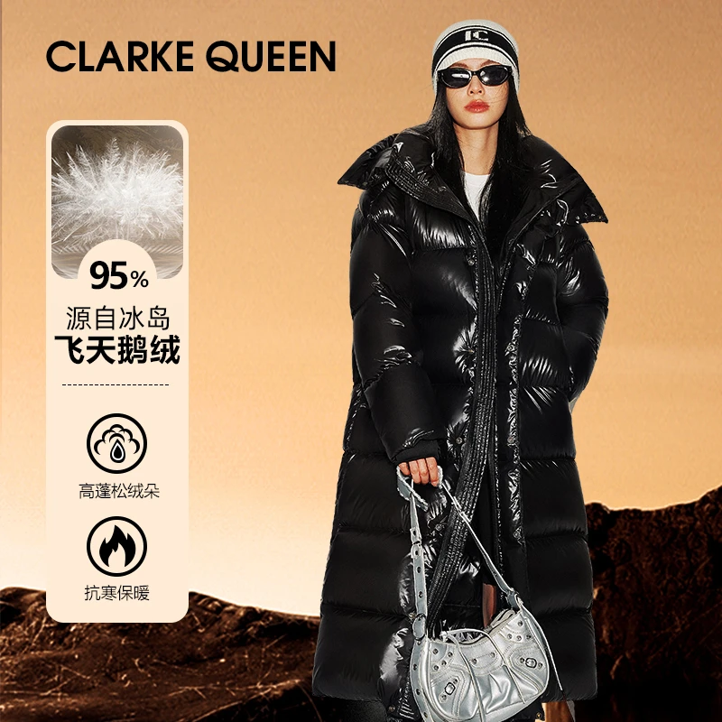 CLARKE QUEEN95白鹅绒羽绒服女2024新款冬季长款过膝加厚宽松外套