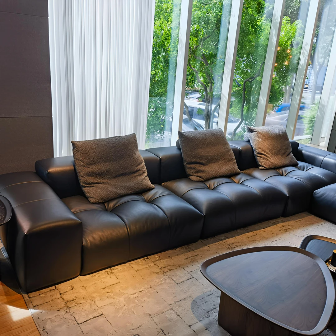 意式极简像素沙发松弛感真皮沙发客厅原版saba设计师模块沙发