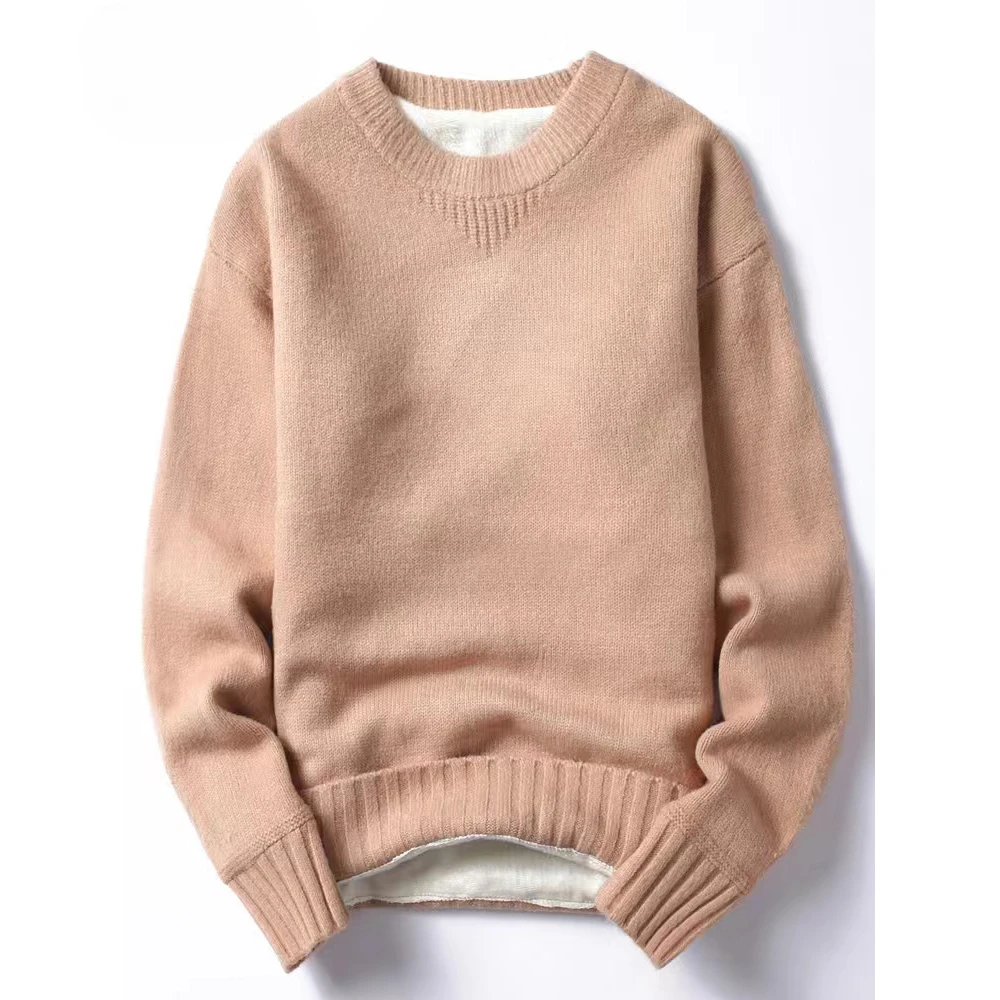 2024新款加绒加厚男毛衣冬季保暖圆领套头针织衫打底衫青年外套潮