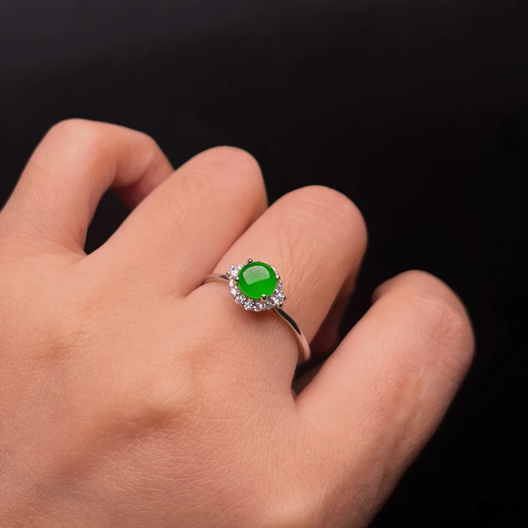 【臻禧珠宝】天然A货翡翠蛋面戒指多样性发货圈口活口女士轻奢百搭