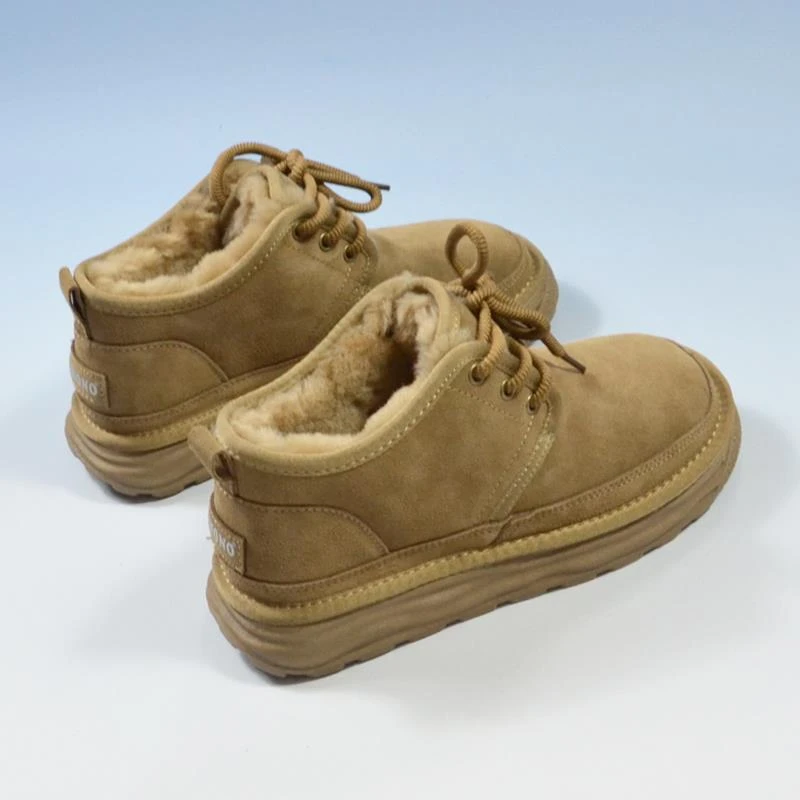 真皮纯羊毛雪地靴男2024新款冬东北系带羊毛防滑加厚加绒东北棉鞋