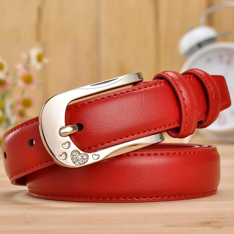 女士皮带真皮红色腰带配牛仔裤百搭装饰女式本命年蛇年礼物细裤带