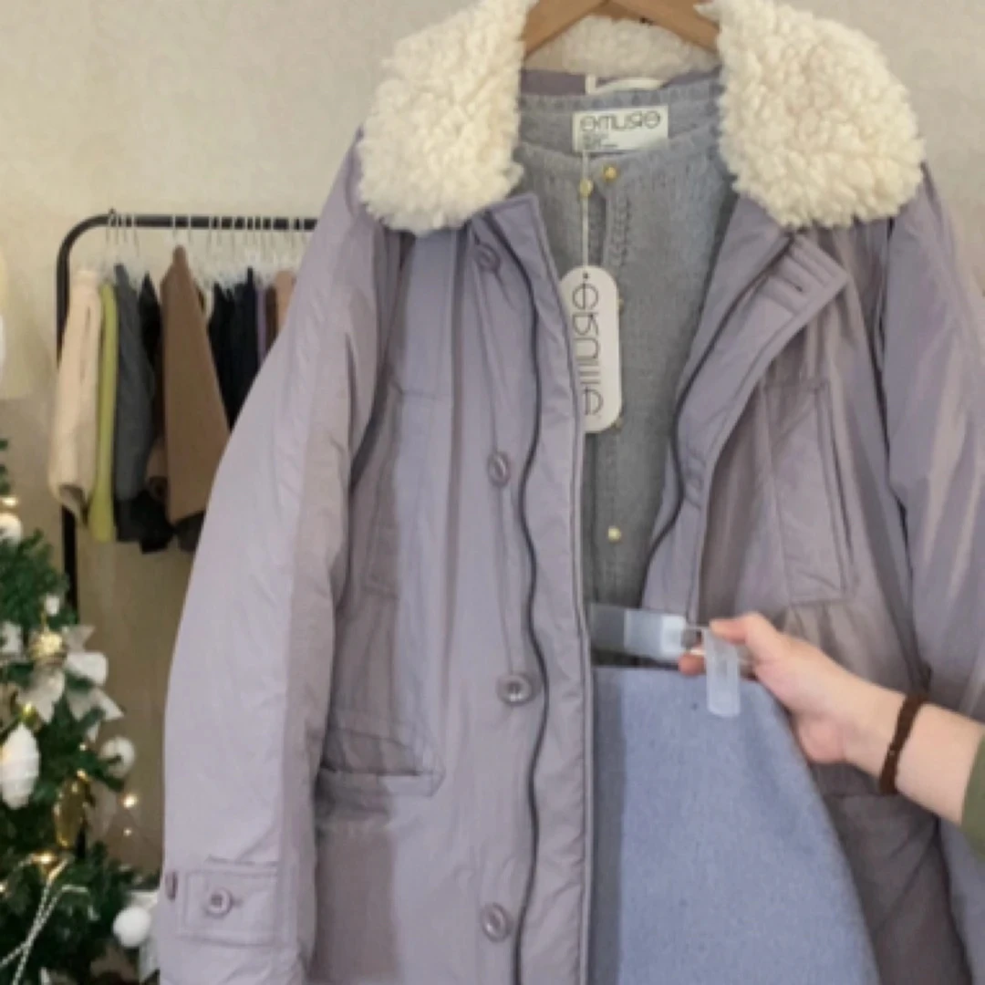 ［牛可儿］er翻领紫色鹅绒服外套大衣