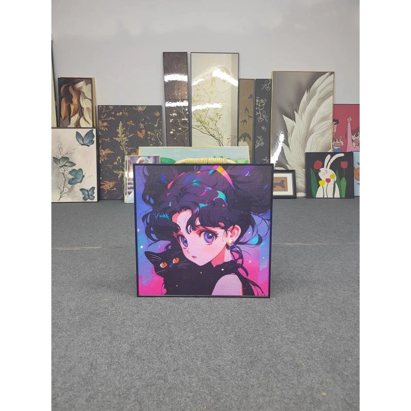 美少女和猫卡通客厅玄关背景墙装饰画侘寂风女孩660