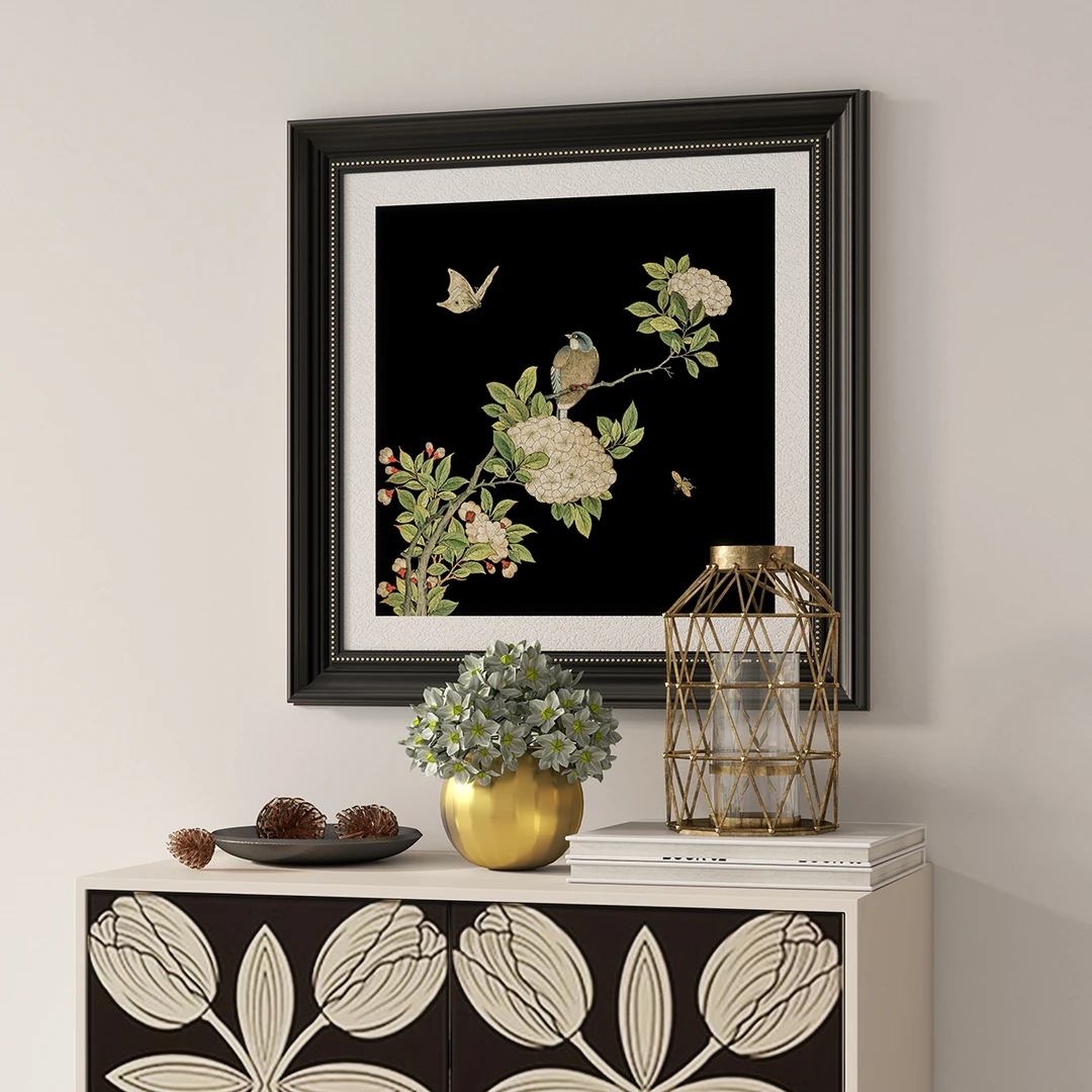 砂岩画喜鹊登枝中古风沙发装饰画餐厅新中式玄关双联装饰挂画