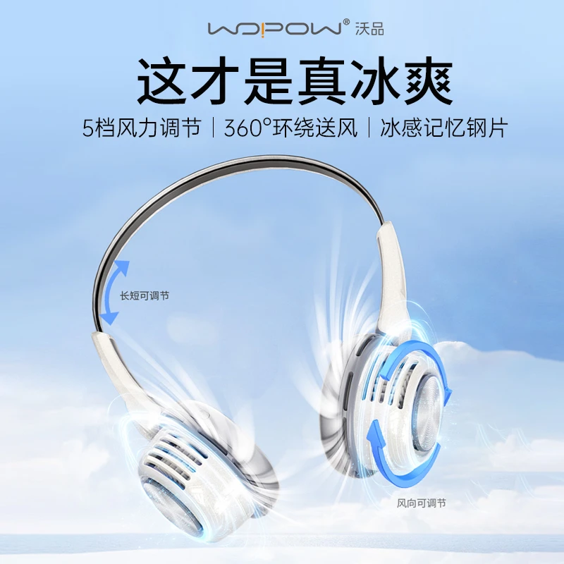 沃品头戴式复古穿搭OOTD耳机造型可伸缩挂脖风扇