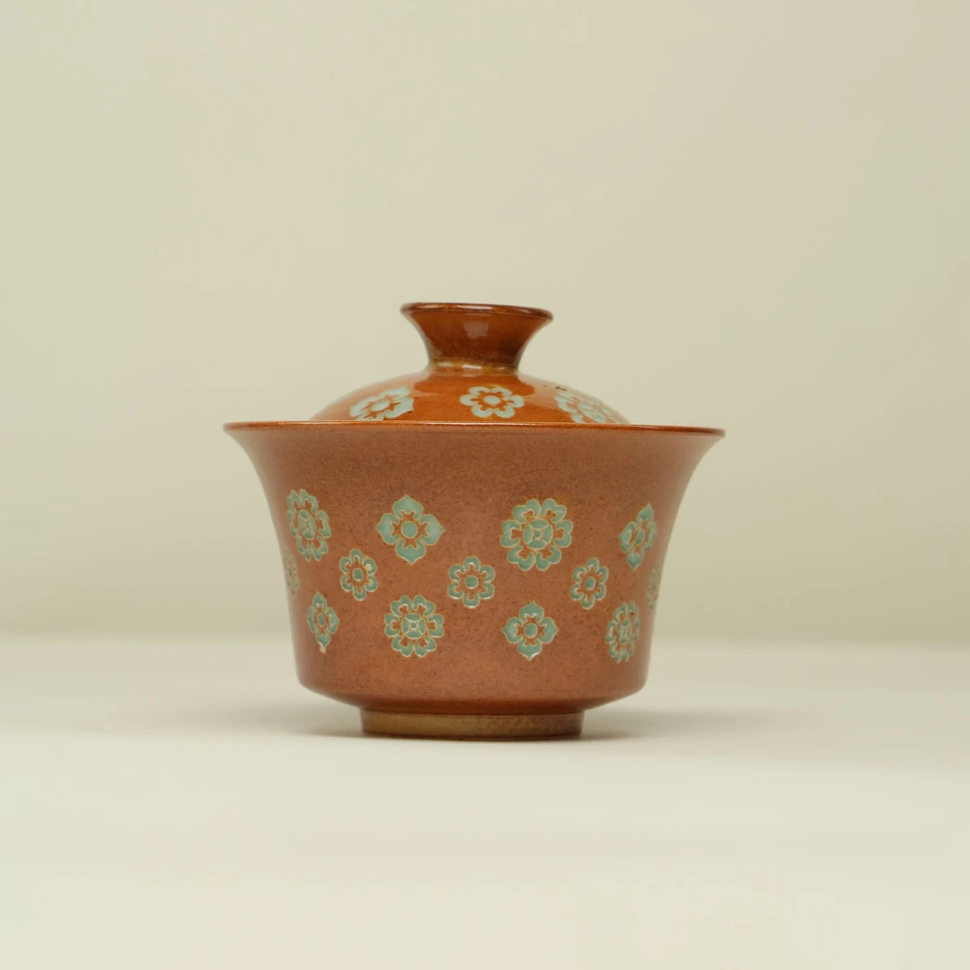 汪汪茶器&尚唐 灰釉 宝相花 盖碗（填釉）