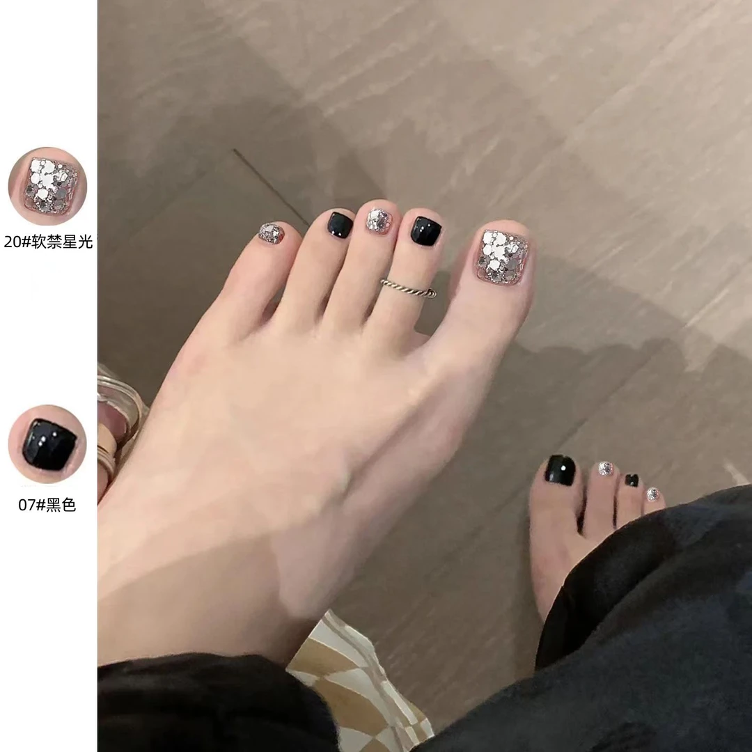 亮闪闪脚指甲油脚趾免烤速干显脚白持久不可剥黑银色跳色爆闪亮片