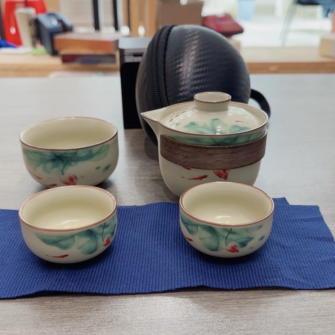 B91 旅行茶具套装岑汝一壶三杯悬停款荷花