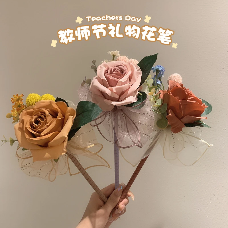 创意实用教师节礼物康乃馨玫瑰花笔教师节幼儿园礼品花束圆珠笔