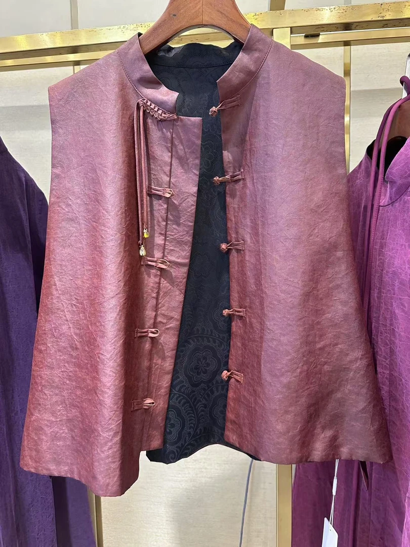 叶辰甄选香云纱  立领重工红云纱马甲(231102)