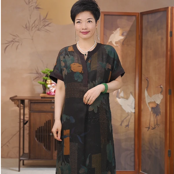 叶辰甄选香云纱 双面穿绞罗连衣裙（331276淡雅花语）