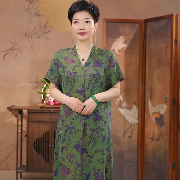 叶辰甄选香云纱 新品重磅花罗双面穿红云纱裙 (WF2426梅枝金雀)