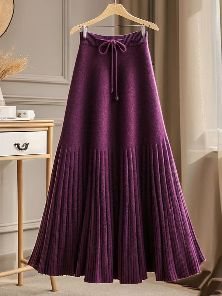 秋冬小个子高腰显瘦a字裙时尚洋气高级感超好看紫色针织半身裙女