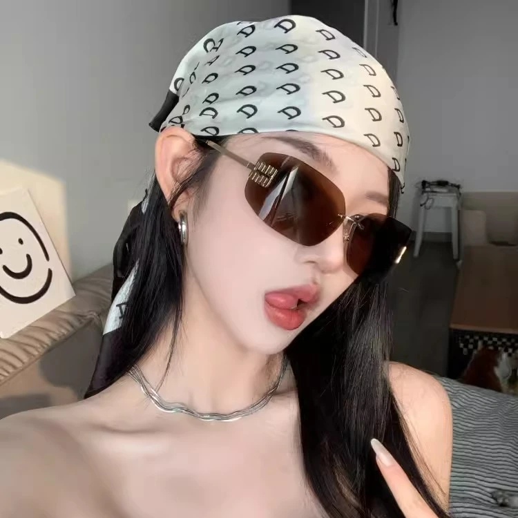 欧美复古大框无框茶色墨镜y2k千禧风张元英同款高级感太阳眼镜女