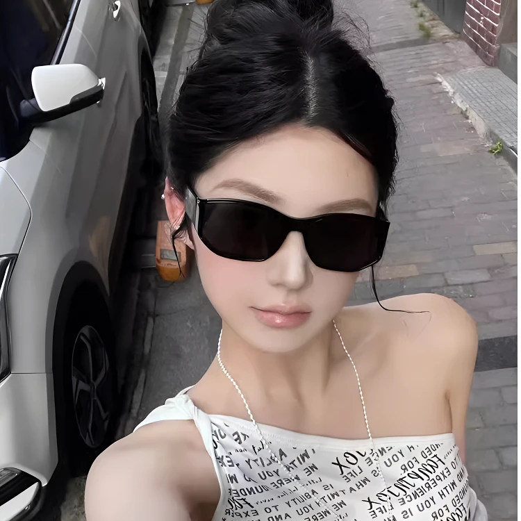 高级感欧美复古猫眼墨镜女Y2K网红个性曲面小框防紫外线太阳眼镜