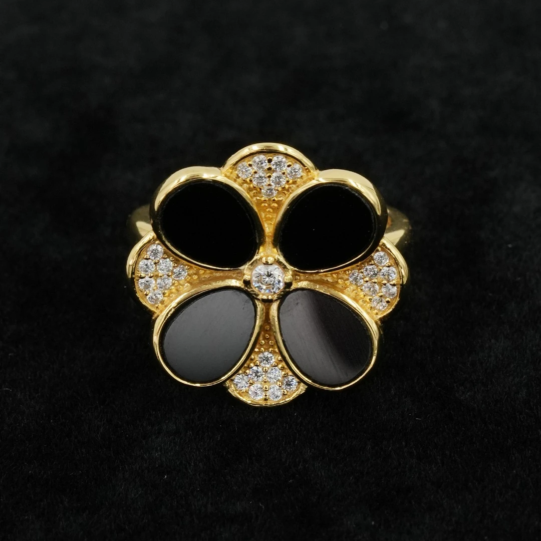 925银戒指 【奢小姐珠宝】花开富贵黑金戒指-QR8002