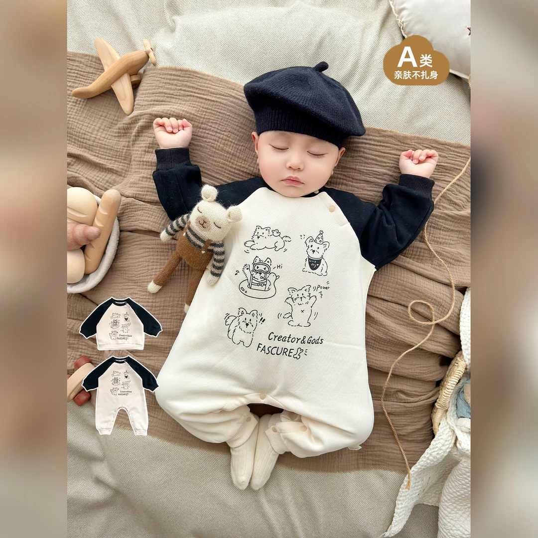 【插画家】婴幼儿宝宝秋季新款韩系黑白撞色印花连体省心穿搭SK2008