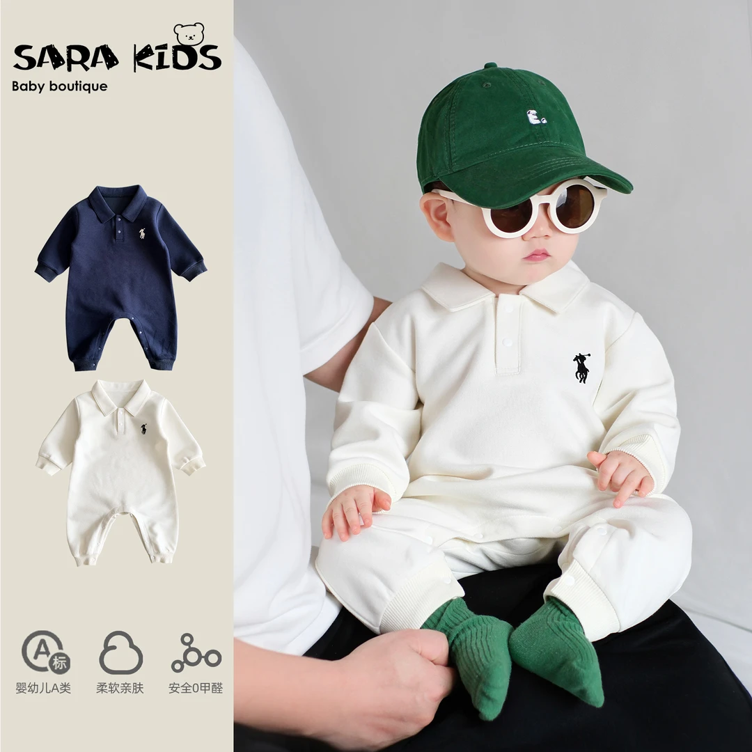 【铃兰漫野】宝宝秋季新款外出服刺绣polo领长裤爬服省心穿搭SK2872