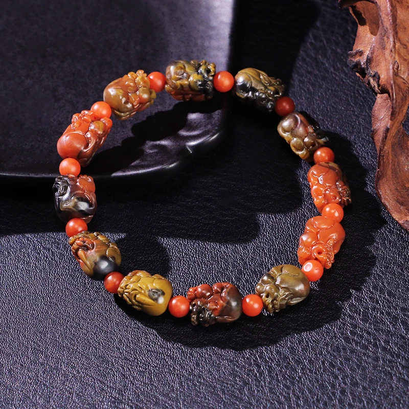 巧家包浆南红貔貅手链-多样性发其一