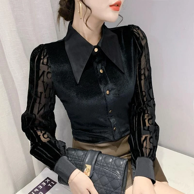 新款洋气长袖衬衫女跳摩登吉特巴广场舞百搭显瘦气质翻领上衣