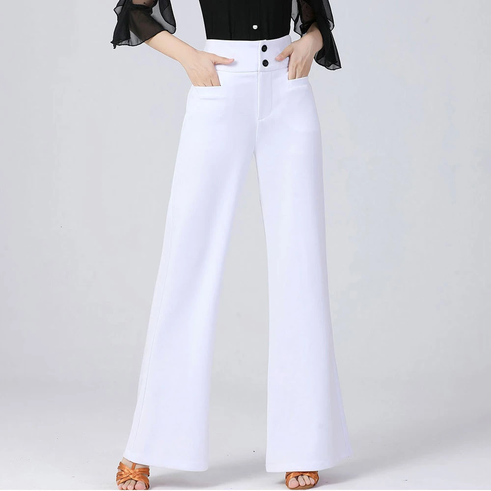 新款舞蹈裤子女摩登拉丁国标交谊广场吉特巴舞蹈训练表演裤阔腿