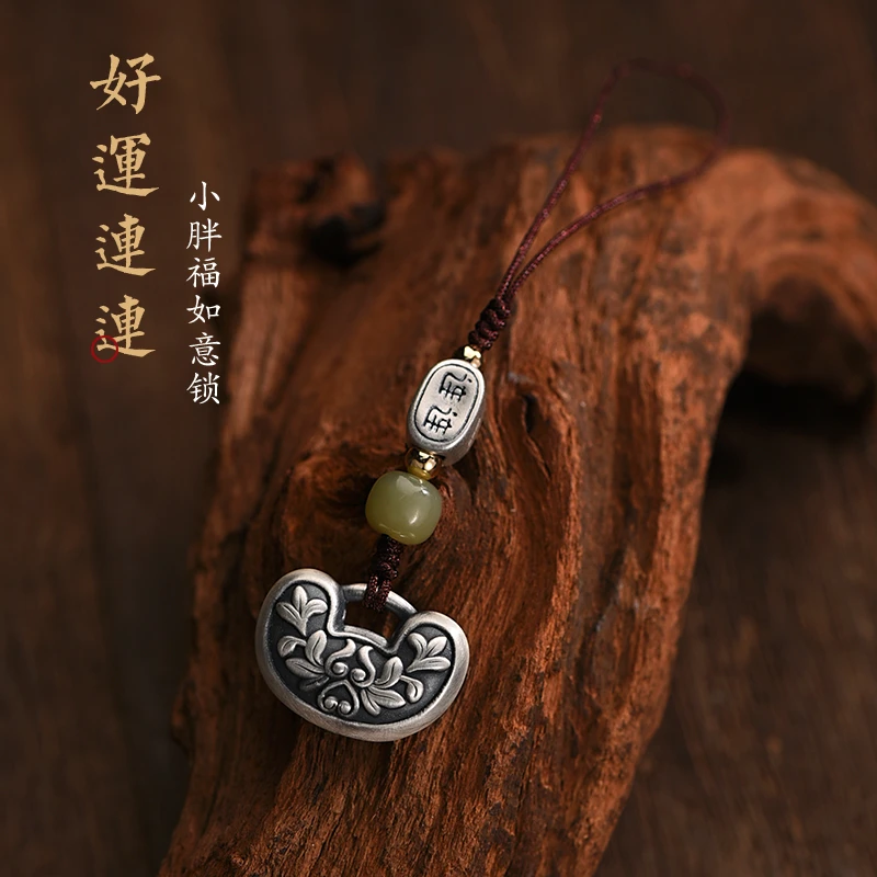 罗泰老银匠 吊坠足银 999纯银小胖福吊坠男女士款国风手机链挂件