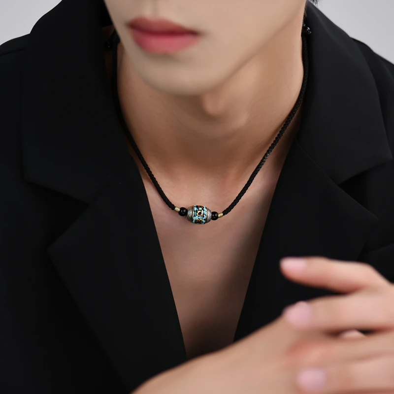 罗泰老银匠 吊坠足银 999纯银真言转运珠项链吊坠男士款颈链挂坠