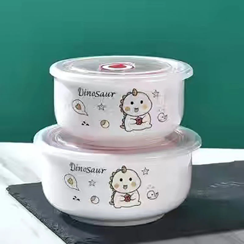 小恐龙5英寸+6英寸带盖保鲜碗家用饭碗家用面碗餐具套装