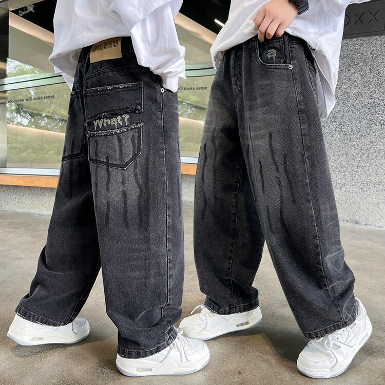 男童裤子春秋款2024新款潮帅气时髦炸街宽松秋装儿童装直筒牛仔裤