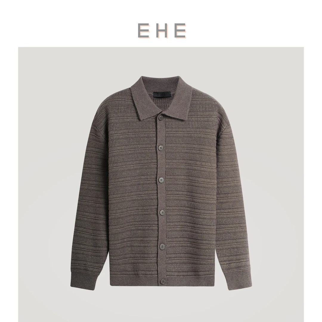 EHE专款 秋冬针织花型宽松慵懒落肩翻领针织衫开衫男EH1243150503