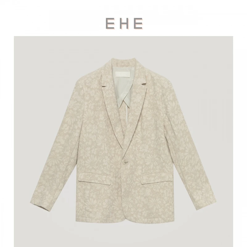 EHE男装 春新款季米色设计精致印花休闲棉麻男士单西66107213010