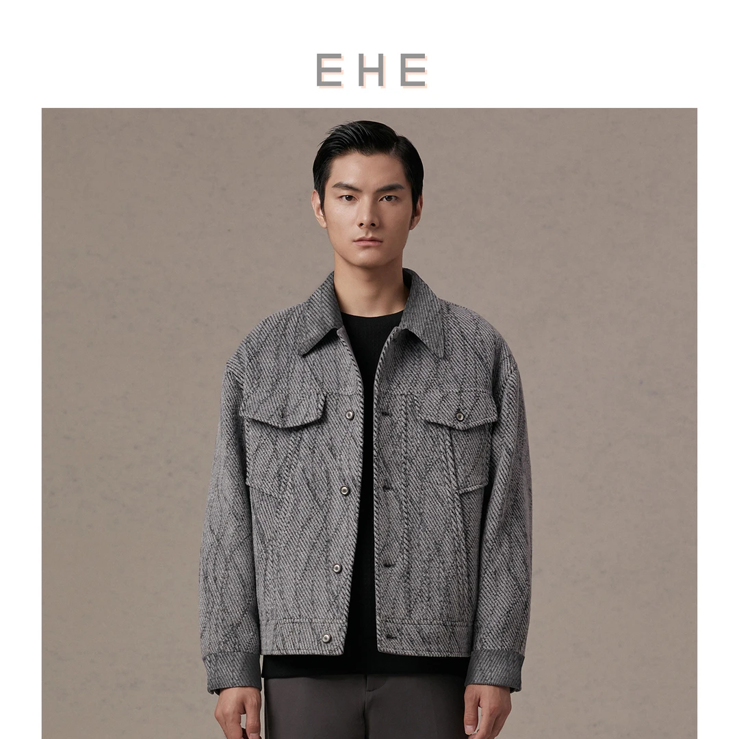 EHE男装 重工色织提花保暖呢子大衣挺阔夹克外套66101234802