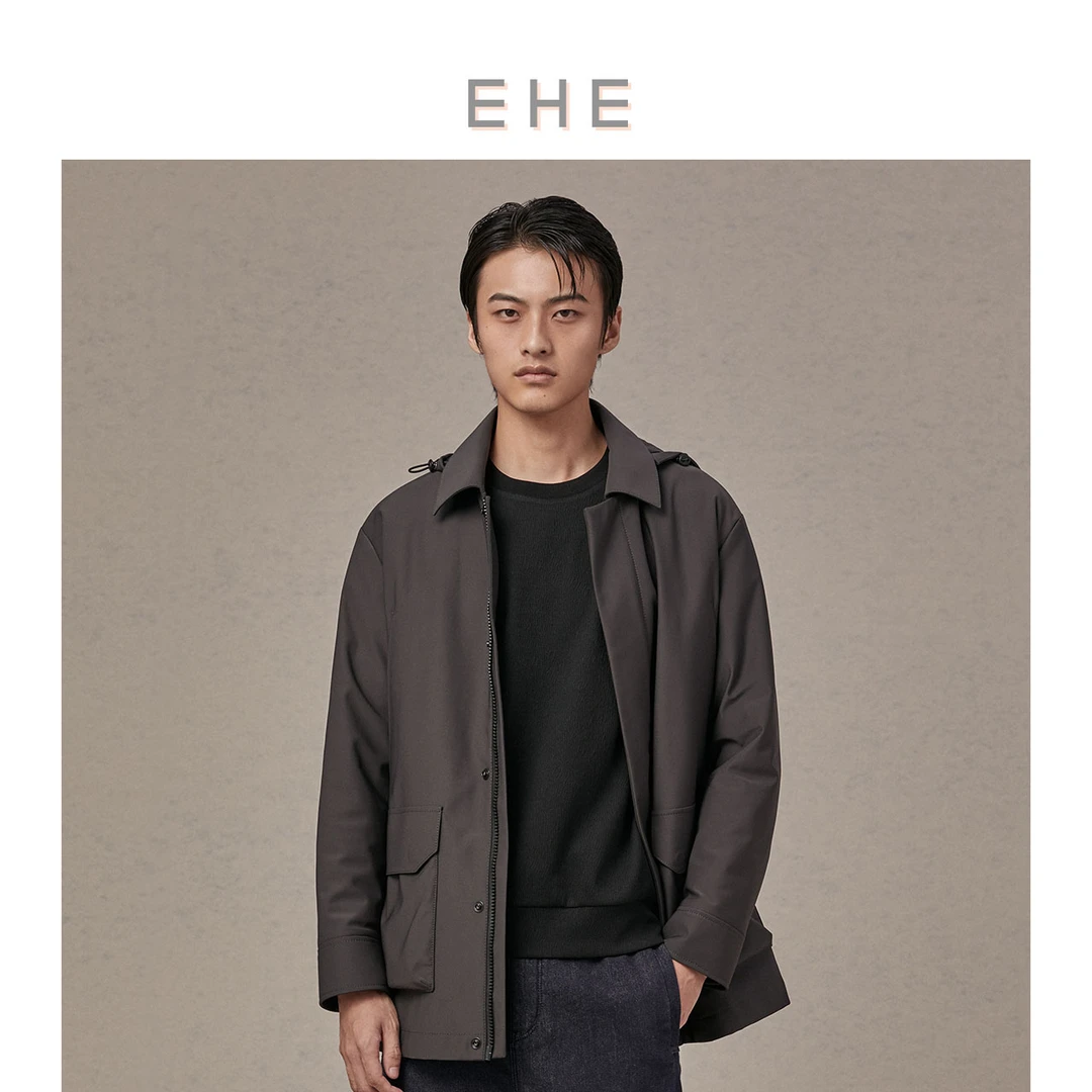 EHE男装 90%白鸭绒可脱卸抽绳帽蓄热里布短风衣羽绒服66113234018