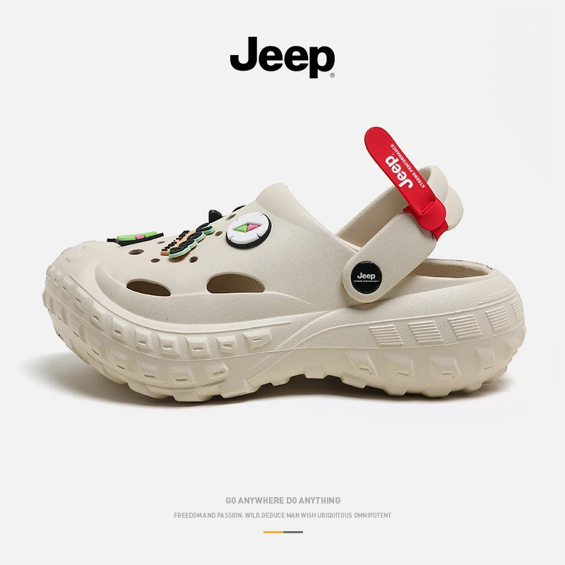 JEEP/吉普洞洞鞋男士户外夏季透气外穿时尚潮流休闲软底包头拖鞋