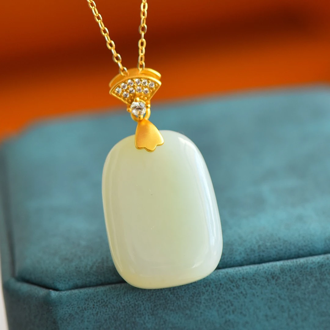 【颜如玉】s925银镶和田玉平安牌吊坠 编号5662规格18*25气质古法