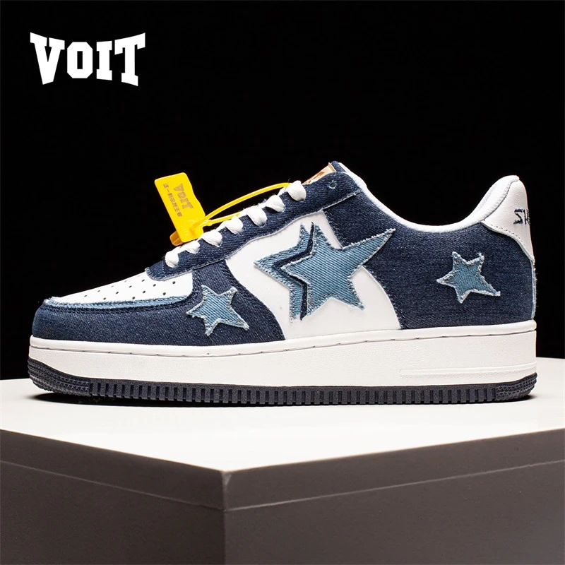 【小微专属】沃特国潮厚底板鞋女牛仔鞋男潮流百搭星星鞋小白鞋情侣