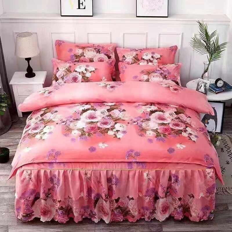 新款床裙四件套被套被罩结婚庆喜庆磨毛像全棉纯棉床上用品床罩 3