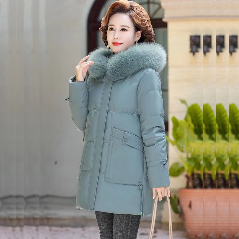 波司登高端妈妈羽绒服女中年加厚宽松大码中长款白鸭绒中老年人冬