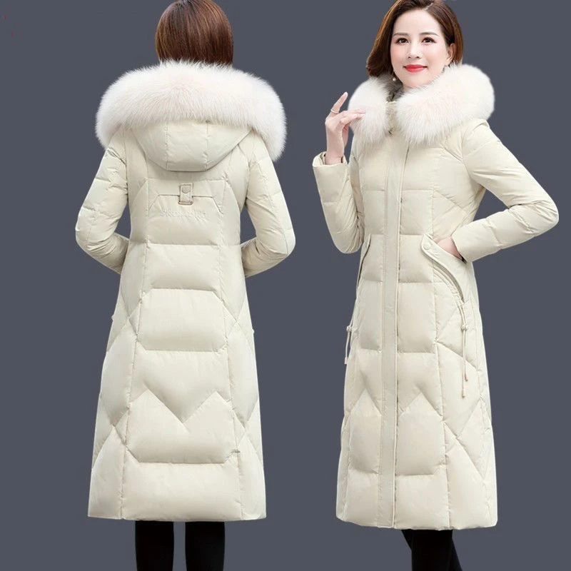 波司登品牌高端羽绒服新款冬季长款过膝加厚韩版修身纯色连帽女装