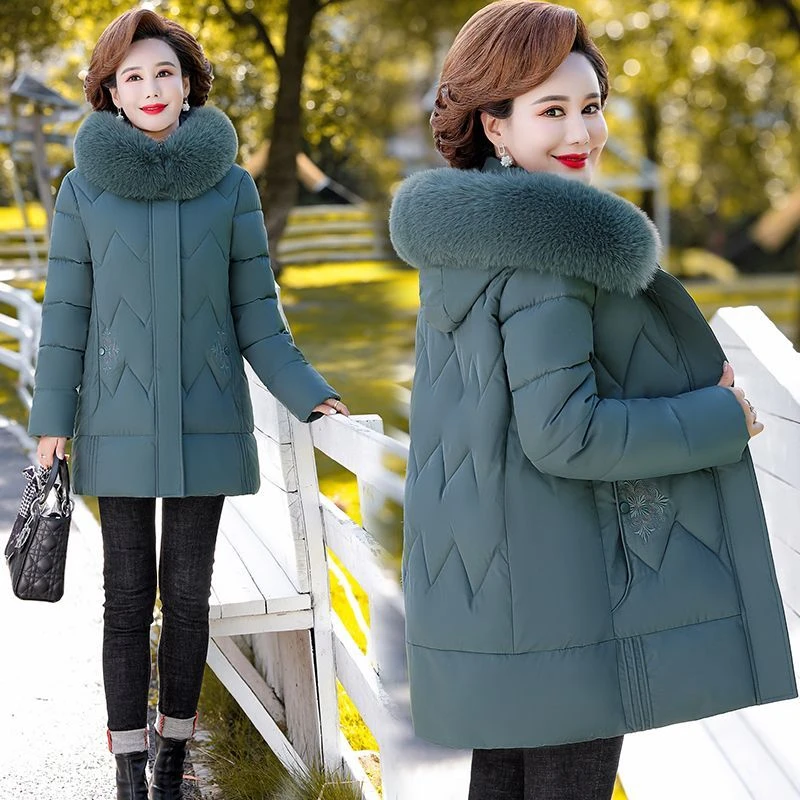 波司登中年妈妈装羽绒服服大毛领短款加厚羽绒中老年女装加肥加大