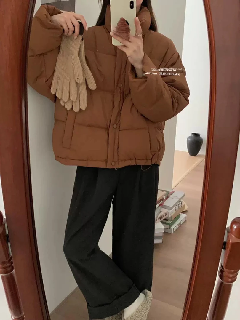 韩版显白羽绒服焦糖皮粉