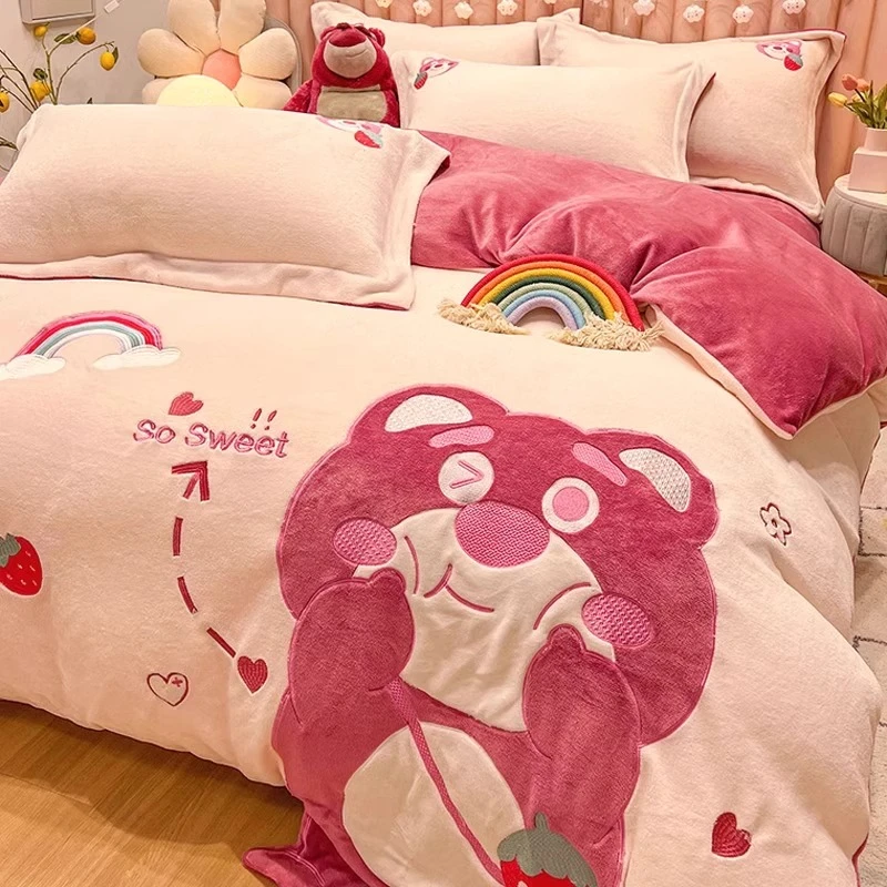 冬季a类加厚珊瑚牛奶绒床上四件套双面法兰绒被套加绒面床品床单4